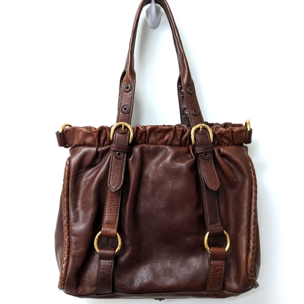 Sondra Roberts Gorgeous Rich Brown Braided Buckle Detail Bag